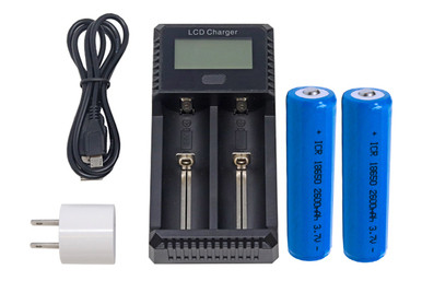 2-Slot Fast Charger + 2 x 18650 3.6 Volt Li-Ion Batteries (2600 mAh)