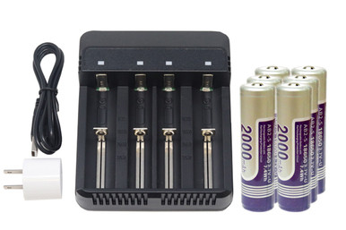 4-Slot Li-ion Charger + 6 x 18650 3.6 Volt Li-Ion Batteries (2000 mAh)