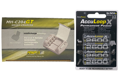 Powerex MH-C204GT AA / AAA Smart Battery Charger & 4 AA NiMH AccuPower AccuLoop-X Rechargeable Batteries (2600 mAh)