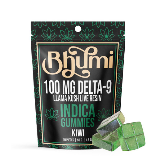 Bhumi Indica Live Resin Gummies - 100 mg D9, LLama Kush- Kiwi