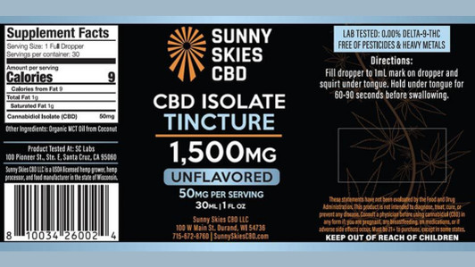 CBD Isolate Tincture- Sunny Skies CBD
