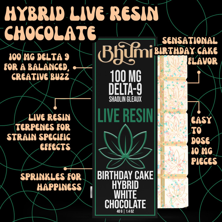 Bhumi; Live Resin Birthday Cake - Hybrid - White Chocolate - 100 mg D9