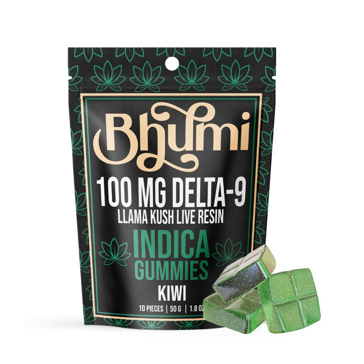 Bhumi Indica Live Resin Gummies - 100 mg D9, LLama Kush- Kiwi