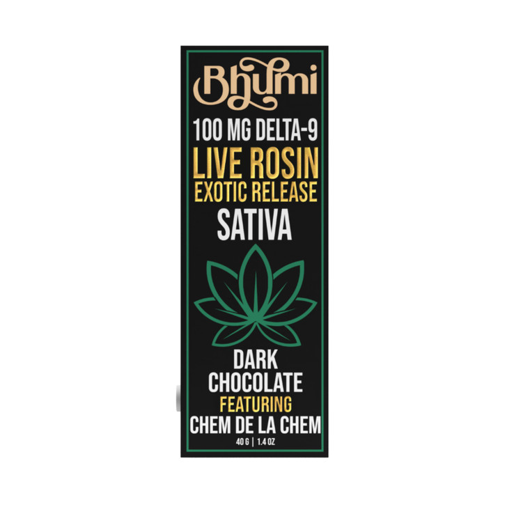 Bhumi; Live Rosin Exotic release- Sativa- Dark Chocolate 100mg Delta-9