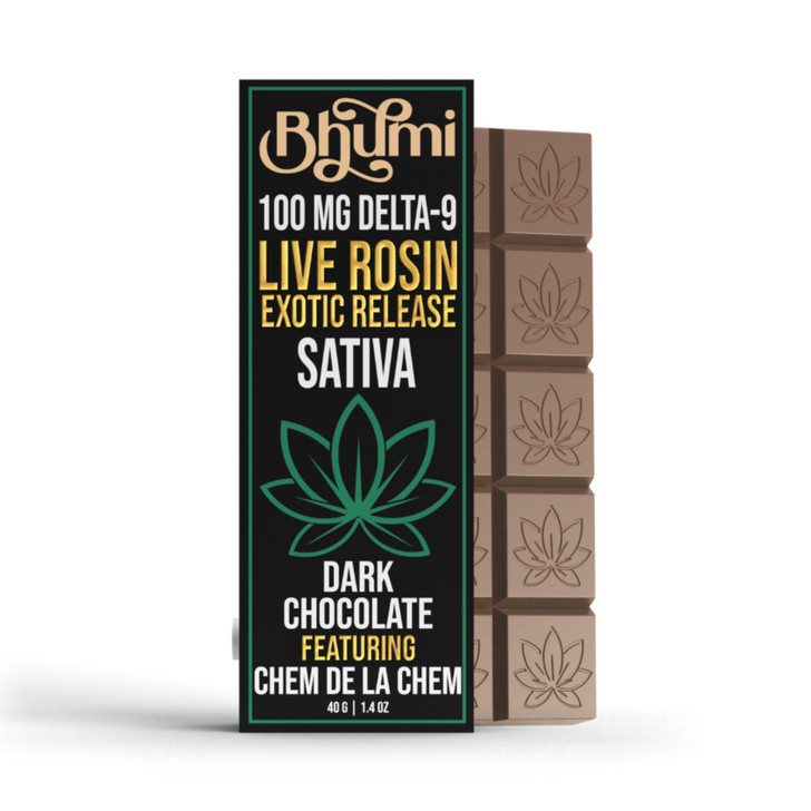 Bhumi; Live Rosin Exotic release- Sativa- Dark Chocolate 100mg Delta-9