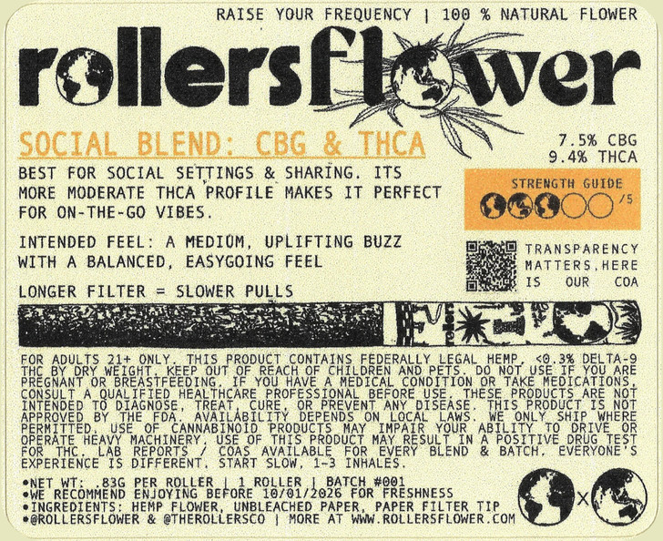 rollersflower- Social Blend- 7.5% CBG: 9.4% THCa