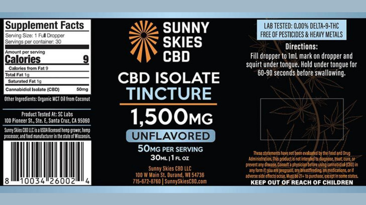 CBD Isolate Tincture- Sunny Skies CBD