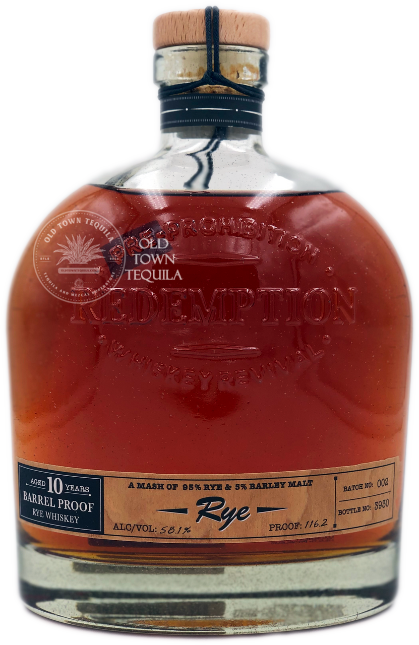 Redemption Pre Prohibition Whiskey Revival Rye Aged 10 Years Old Town Tequila