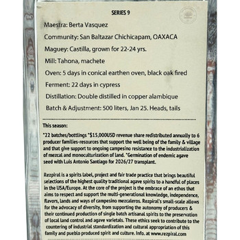 Rezpiral Berta Vasquez Castilla Agave Spirit 44.4% Back