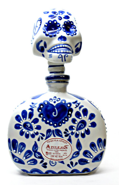 Azulejos Anejo with Skelly Talavera Head (blue) - Old Town Tequila