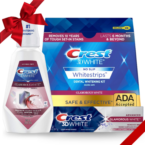 Crest 3D White Set de Noël : bandes, dentifrice et Liquid Glamorous