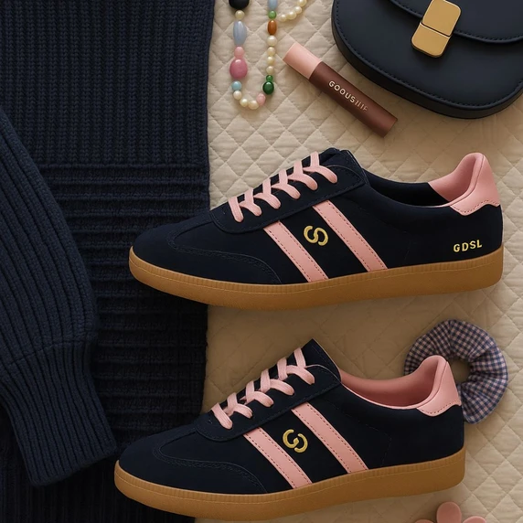 Navy Pink Suede
