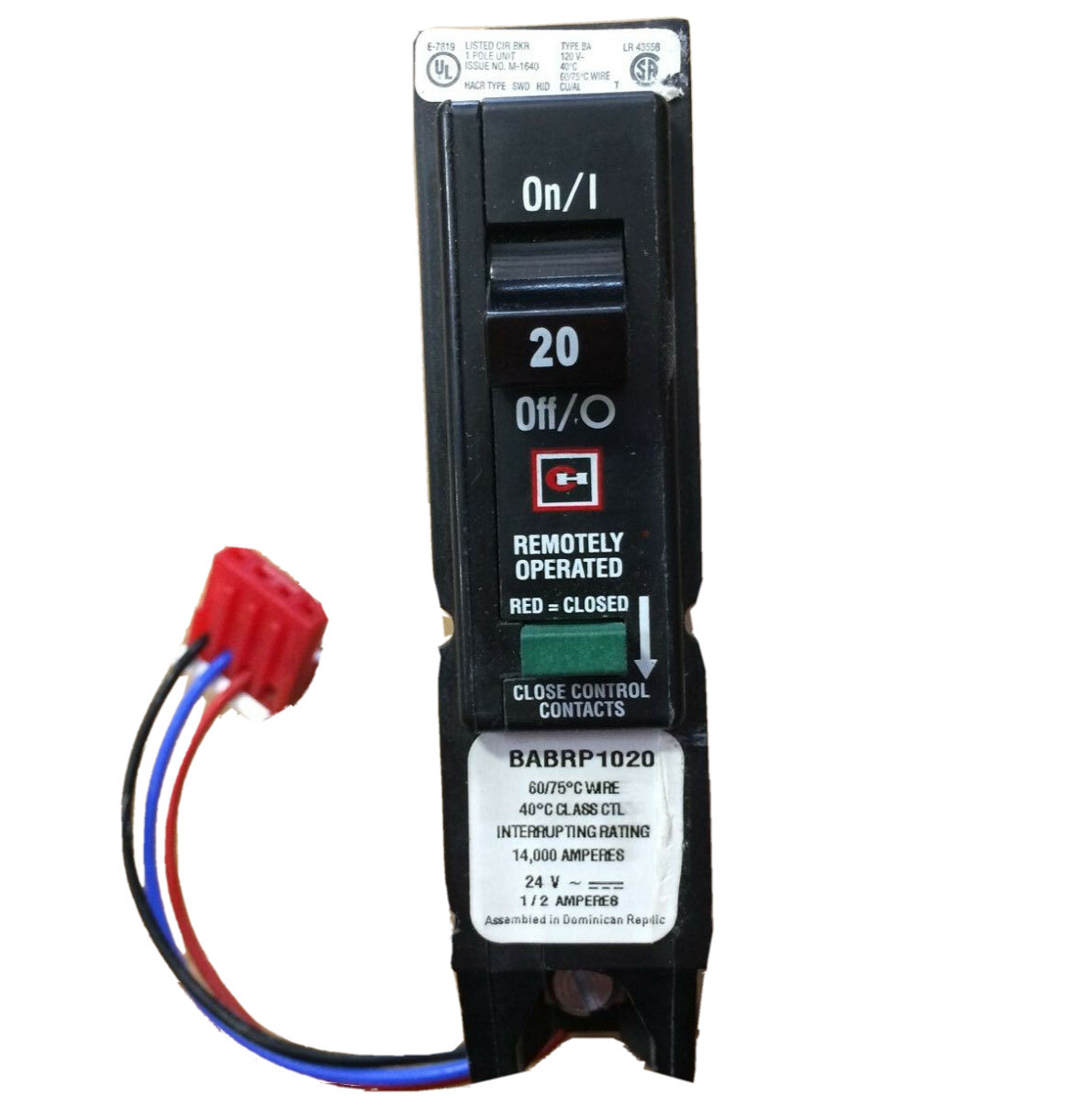 Babrp1020 Cutler Hammer 20A 1P Remote Operated Bolt On Breaker ...