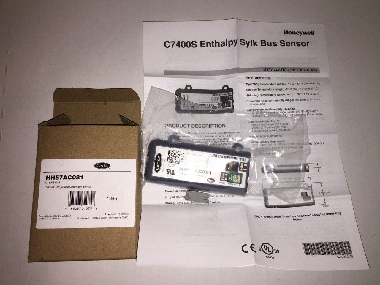 carrier hh57ac081 c7400 enthalpy sylk bus temperature humidity sensor ...