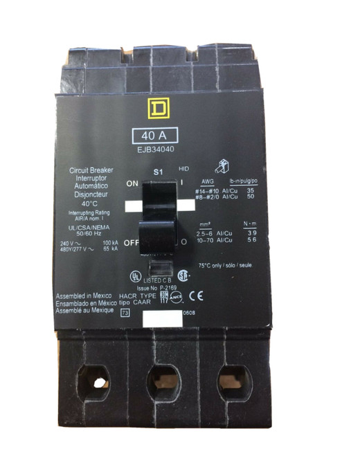 Ejb34040 Square D 40A 480/277V 3P Circuit Breaker- As-Is