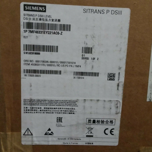 Siemens 1P 7Mf46331Ey221Ac6-Z Sitrans P Dsiii Press. Transmitter -