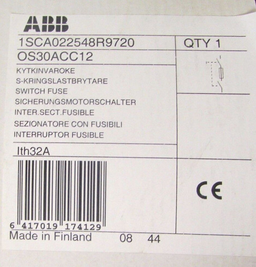 Abb Os30Acc12 Disconnect Switch 3 Pole 30 Amp 1Sca022548R9720
