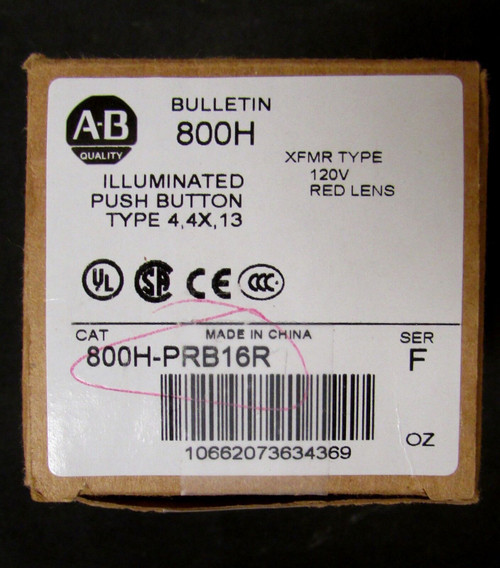 Allen Bradley 800H Prb16R 120V Red Lens Illuminated Push Button Xfmr Type