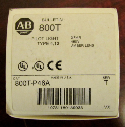 Allen Bradley Type Xfmr Amber Lens Pilot Light 480V 800H P46A