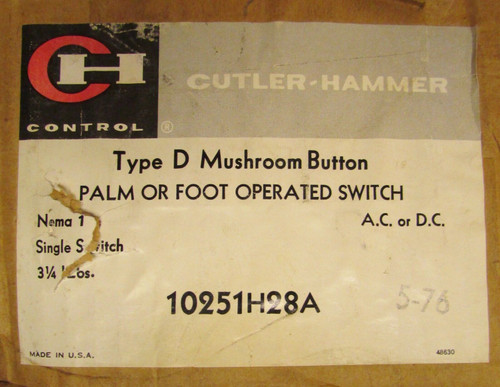 Cutler Hammer Type D Orange Palm Foot Operated Switch 600V 10251H28A