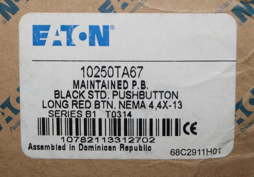 Eaton Cutler Hammer 10250Ta67 Black Standard Red Long Push Button