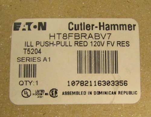 Eaton Cutler Hammer Ht8Fbrabv7 120 V Red Illuminated Push Pull Push Button