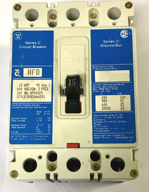 Westinghouse Hfd3015 3 Pole 15 Amp Type Hfd Circuit Breaker