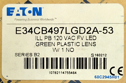 Cutler Hammer E34Cb497Lgd2A 53 Green Illuminated Pushbutton 120 Vac Led