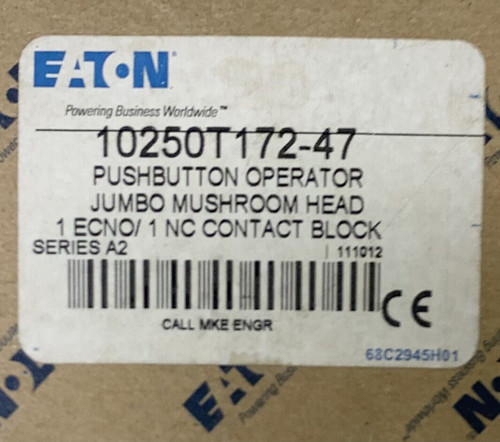 Cutler Hammer 10250T172 47 Jumbo Red Mushroom Head Pushbutton 1 Ecno Nc
