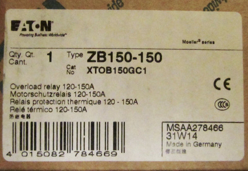 Eaton Moeller Zb150-150 120-150Amp Overload Relay Xtob150Gc1 Zb150 150