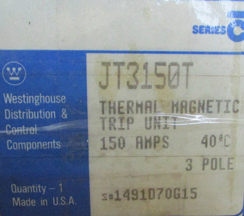 Westinghouse Thermal Magnetic Trip Unit 150 Amps 3 Pole