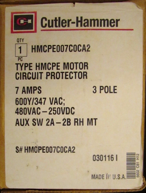 Cutler Hammer Hmcpe Motor Circuit Protector 2A 2B Auxiliary Hmcpe007C0Ca2