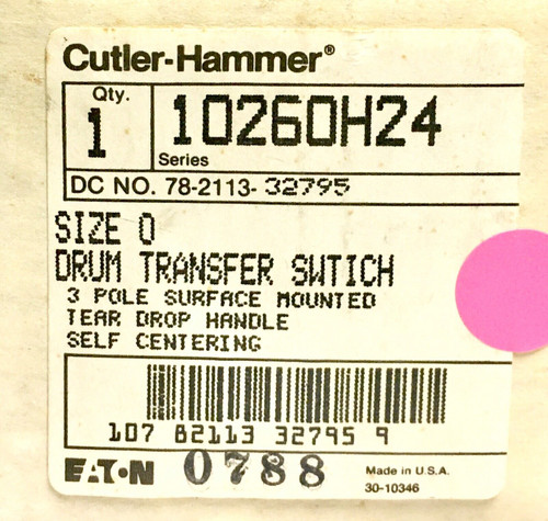 Cutler Hammer 10260H24 Drum Transfer Switch Self Centering 3 Position Sz.0