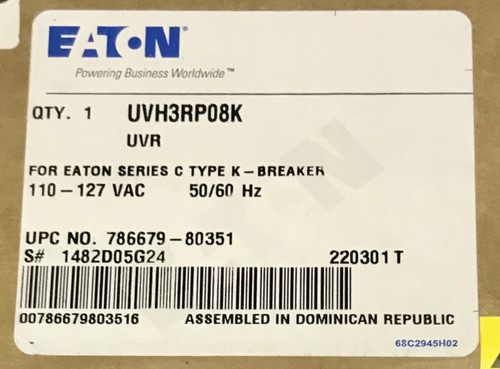 Cutler Hammer Uvh3Rp08K 110 127 Vac K Frame Uvr Undervoltage Release