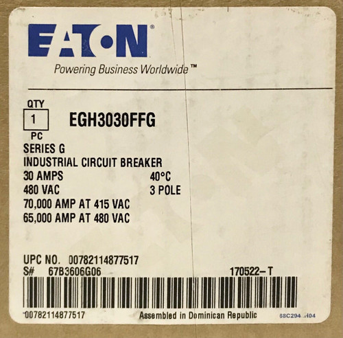 Cutler Hammer Egh3030Ffg 3 Pole 30 Amp Type E125H Circuit Breaker