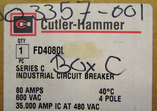 Cutler Hammer Fd4080L Type Fd Circuit Breaker Line Load Lugs Fd4080