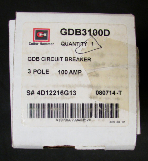 Cutler Hammer Gdb3100D Type Gdb 14K Circuit Breaker 3 Pole 100 Amp