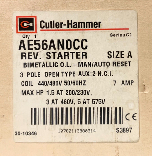 Cutler Hammer Ae56An0Cc 440 480 Vac Size A 7 Amp Ae56An0