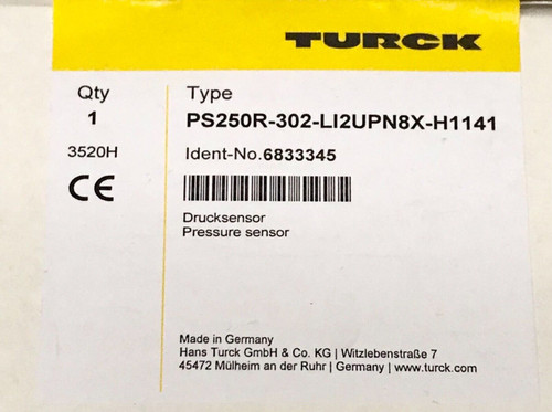 Turck Ps250R 302 Li2Upn8X H1141 Drucksensor Pressure Sensor 3520H