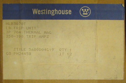 Westinghouse Hlb3070T 3 Pole 70 Amp Lb Hlb Trip Unit 5680D04G19