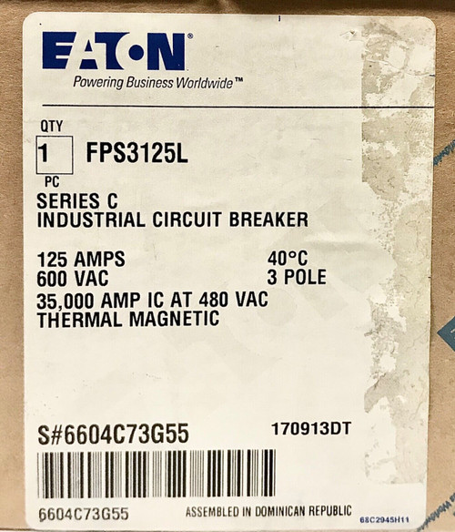 Cutler Hammer Fps3125L 3 Pole 125 Amp Type Fps Circuit Breaker Fps 35K