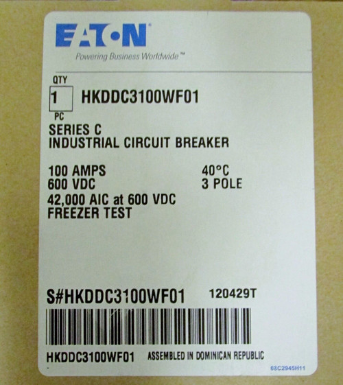 Cutler Hammer Hkddc3100 Wf01 3 Pole 100 Amp Hkd Dc Breaker