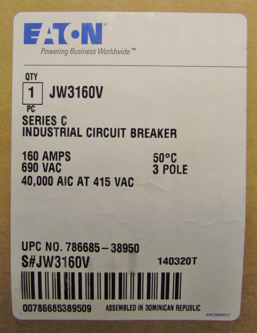 Cutler Hammer Jw3160V Type Jw 50ÃÃ¢¢Ã° Circuit Breaker 3 Pole 125-160 Amp