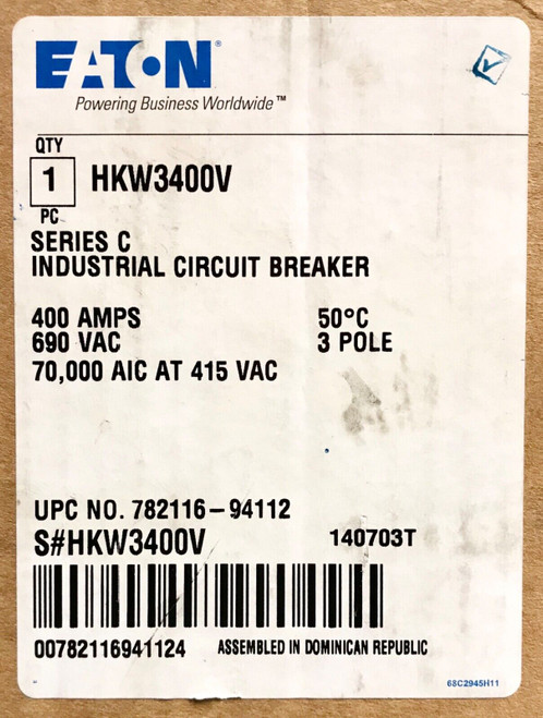 Cutler Hammer Hkw3400V 3 Pole 400 Amp Type Hkw 690Vac Circuit Breaker