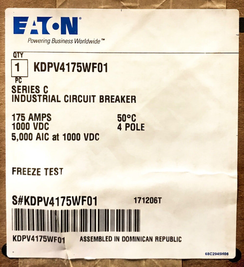 Eaton Kdpv4175Wf01 4Pole 175Amp Kd-Pv Pv Guard Solar Pv Circuit Breaker Kdpv4175