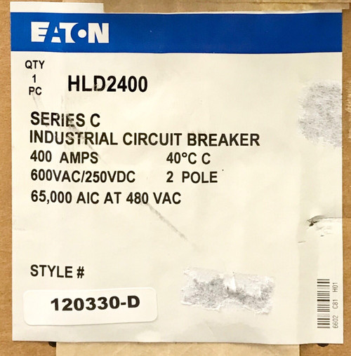 Cutler Hammer Hld2400 2 Pole 400 Amp Type Hld Circuit Breaker