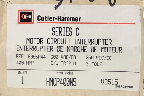 Cutler Hammer Hmcp400N5 400 Amp Hmcp Motor Circuit Protector French