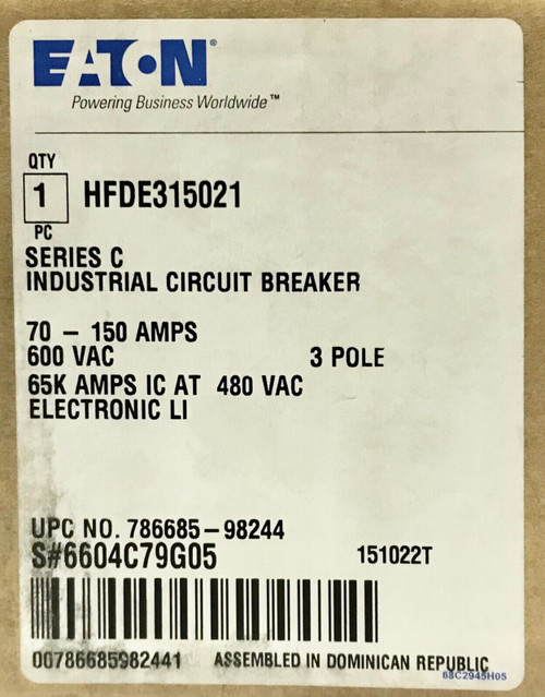 Cutler Hammer Hfde315021 Type Hfde 70-150Amp Electronic Li Circuit Breaker