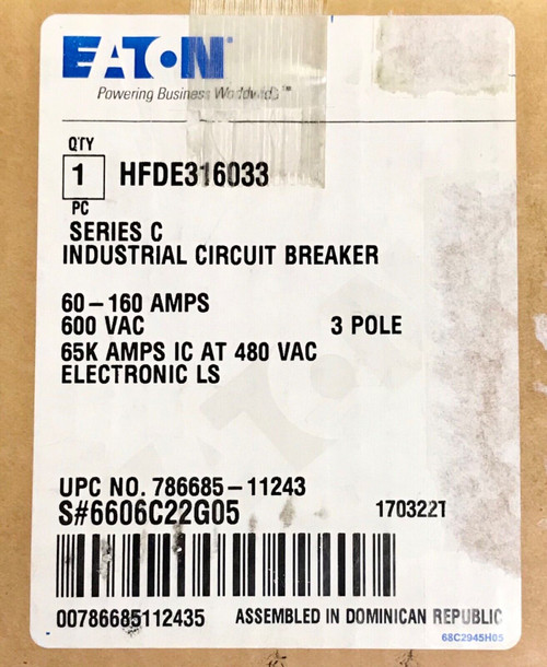 Cutler Hammer Hfde316033 60-160Amp Typehfde Electronic Ls Circuit Breaker