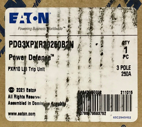 Eaton Pdg3Xpxr30250B2N 90-250 Amp Power Defense Pxr10 Lsi Trip Unit 3 Pole